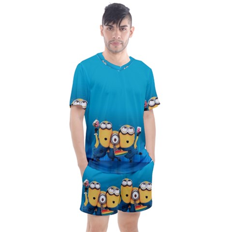 Minions, Blue, Cartoon, Cute, Friends Men s Mesh T-shirt And Shorts Set by nateshop