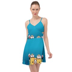 Minions, Blue, Cartoon, Cute, Friends Summer Time Chiffon Dress by nateshop