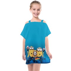 Minions, Blue, Cartoon, Cute, Friends Kids  One Piece Chiffon Dress by nateshop