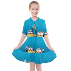 Minions, Blue, Cartoon, Cute, Friends Kids  All Frills Chiffon Dress by nateshop