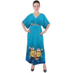 Minions, Blue, Cartoon, Cute, Friends V-neck Boho Style Maxi Dress by nateshop