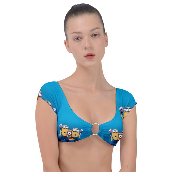 Minions, Blue, Cartoon, Cute, Friends Cap Sleeve Ring Bikini Top