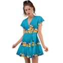 Minions, Blue, Cartoon, Cute, Friends Flutter Sleeve Wrap Dress View1