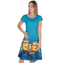 Minions, Blue, Cartoon, Cute, Friends Classic Short Sleeve Dress by nateshop