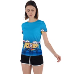 Minions, Blue, Cartoon, Cute, Friends Back Circle Cutout Sports T-shirt by nateshop