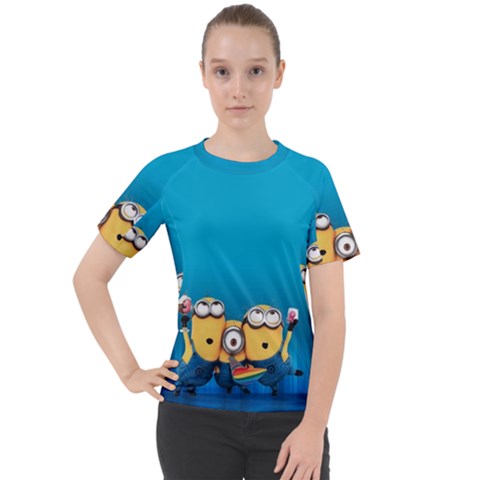 Minions, Blue, Cartoon, Cute, Friends Women s Sport Raglan T-shirt by nateshop