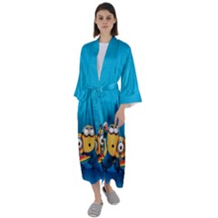 Minions, Blue, Cartoon, Cute, Friends Maxi Satin Kimono by nateshop