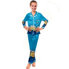 Minions, Blue, Cartoon, Cute, Friends Kids  Satin Long Sleeve Pajamas Set by nateshop