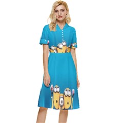 Minions, Blue, Cartoon, Cute, Friends Button Top Knee Length Dress by nateshop