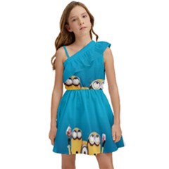 Minions, Blue, Cartoon, Cute, Friends Kids  One Shoulder Party Dress by nateshop