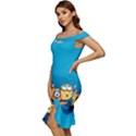 Minions, Blue, Cartoon, Cute, Friends Off Shoulder Ruffle Split Hem Bodycon Dress View2