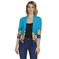 Minions, Blue, Cartoon, Cute, Friends Women s Draped Front 3/4 Sleeve Shawl Collar Jacket by nateshop