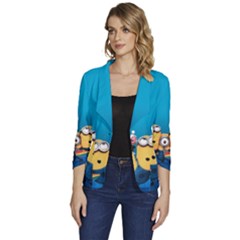 Minions, Blue, Cartoon, Cute, Friends Women s One-button 3/4 Sleeve Short Jacket by nateshop