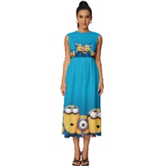 Minions, Blue, Cartoon, Cute, Friends Sleeveless Round Neck Midi Dress by nateshop