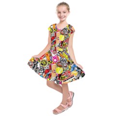 Sticker Bomb, Art, Cartoon, Dope Kids  Short Sleeve Dress by nateshop