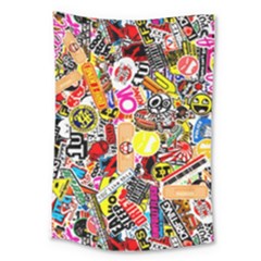 Sticker Bomb, Art, Cartoon, Dope Large Tapestry