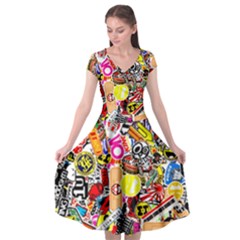 Sticker Bomb, Art, Cartoon, Dope Cap Sleeve Wrap Front Dress by nateshop