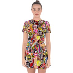 Sticker Bomb, Art, Cartoon, Dope Drop Hem Mini Chiffon Dress by nateshop