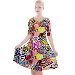 Sticker Bomb, Art, Cartoon, Dope Quarter Sleeve A-line Dress by nateshop