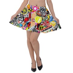 Sticker Bomb, Art, Cartoon, Dope Velvet Skater Skirt by nateshop