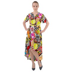 Sticker Bomb, Art, Cartoon, Dope Front Wrap High Low Dress by nateshop