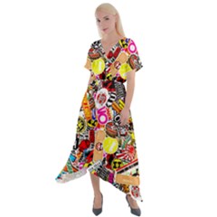 Sticker Bomb, Art, Cartoon, Dope Cross Front Sharkbite Hem Maxi Dress by nateshop