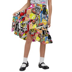 Sticker Bomb, Art, Cartoon, Dope Kids  Ruffle Flared Wrap Midi Skirt by nateshop