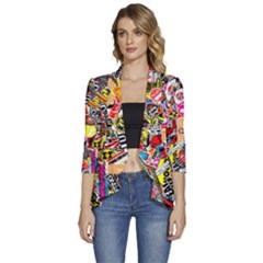 Sticker Bomb, Art, Cartoon, Dope Women s 3/4 Sleeve Ruffle Edge Open Front Jacket by nateshop