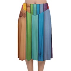 Rainbow Velvet Flared Midi Skirt