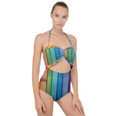 Rainbow Scallop Top Cut Out Swimsuit by zappwaits