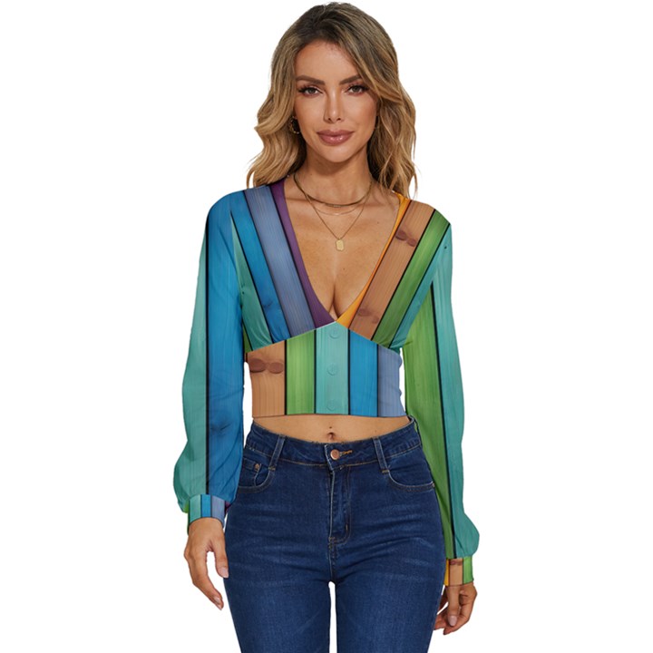 Rainbow Long Sleeve Deep-V Velour Top