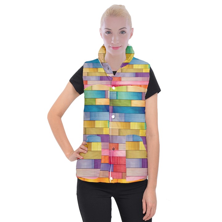 Rainbow Wood Women s Button Up Vest