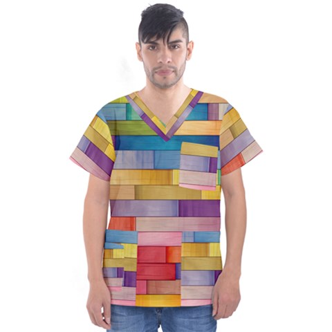 Rainbow Wood Men s V-neck Scrub Top by zappwaits