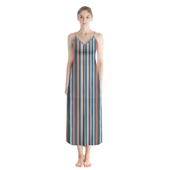 Stripes Button Up Chiffon Maxi Dress