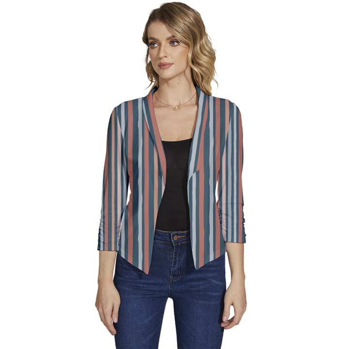 Stripes Women s Casual 3/4 Sleeve Spring Jacket