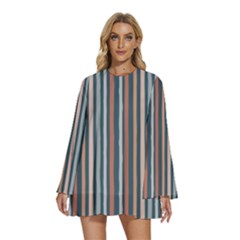 Stripes Round Neck Long Sleeve Bohemian Style Chiffon Mini Dress by zappwaits