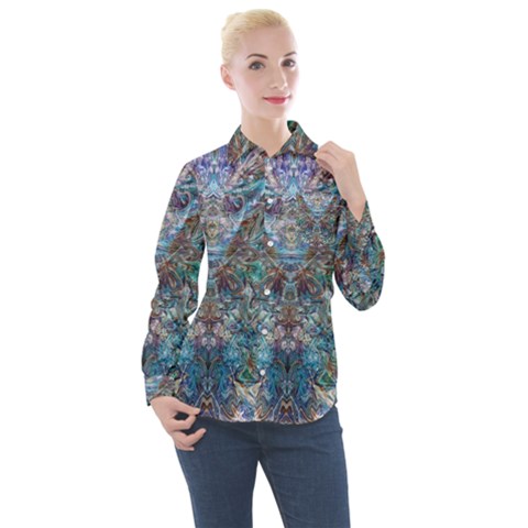 Scary Face Pour Women s Long Sleeve Pocket Shirt by kaleidomarblingart