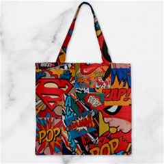 Comic Cartoon Pattern Zipper Grocery Tote Bag by pakminggu