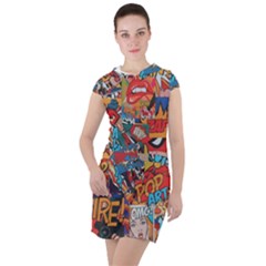 Comic Cartoon Pattern Drawstring Hooded Dress by pakminggu