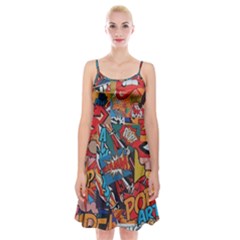 Comic Cartoon Pattern Spaghetti Strap Velvet Dress