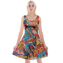 Comic Cartoon Pattern Reversible Velvet Sleeveless Dress