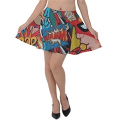 Comic Cartoon Pattern Velvet Skater Skirt