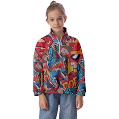 Comic Cartoon Pattern Kids  Half Zip Hoodie