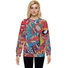 Comic Cartoon Pattern Hidden Pocket Sweatshirt