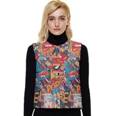 Comic Cartoon Pattern Women s Button Up Puffer Vest