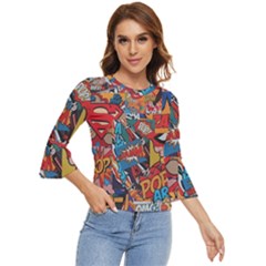 Comic Cartoon Pattern Bell Sleeve Top