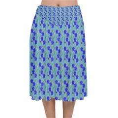 Skyblue Floral Velvet Flared Midi Skirt