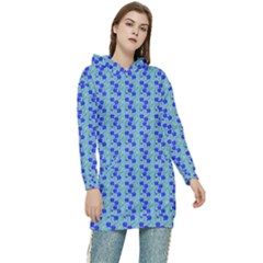 Skyblue Floral Women s Long Oversized Pullover Hoodie