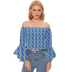 Skyblue Floral Off Shoulder Flutter Bell Sleeve Top