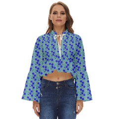 Skyblue Floral Boho Long Bell Sleeve Top